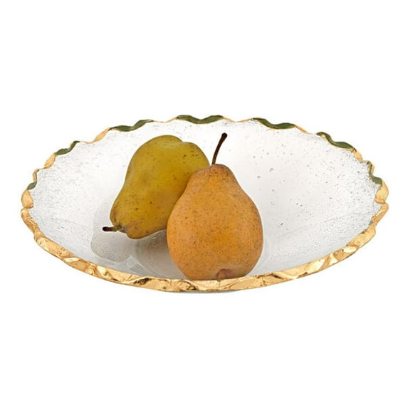 World Gifts Handcrafted Glass Serveware - Goldedge Straight Sided Bowl, 11"x3.5", White
