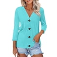 thumbnail image 2 of Delayuji Women's Long Sleeve Cardigan Button Down Solid Color Fashion Casual 3/4 Sleeves Cardigans Sweater For Women, 2 of 7