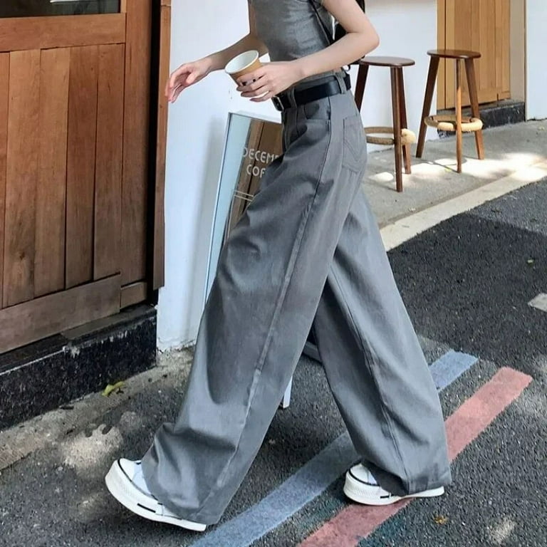 Deeptown Gray Vintage Suit Pants for Women Oversized Elegant