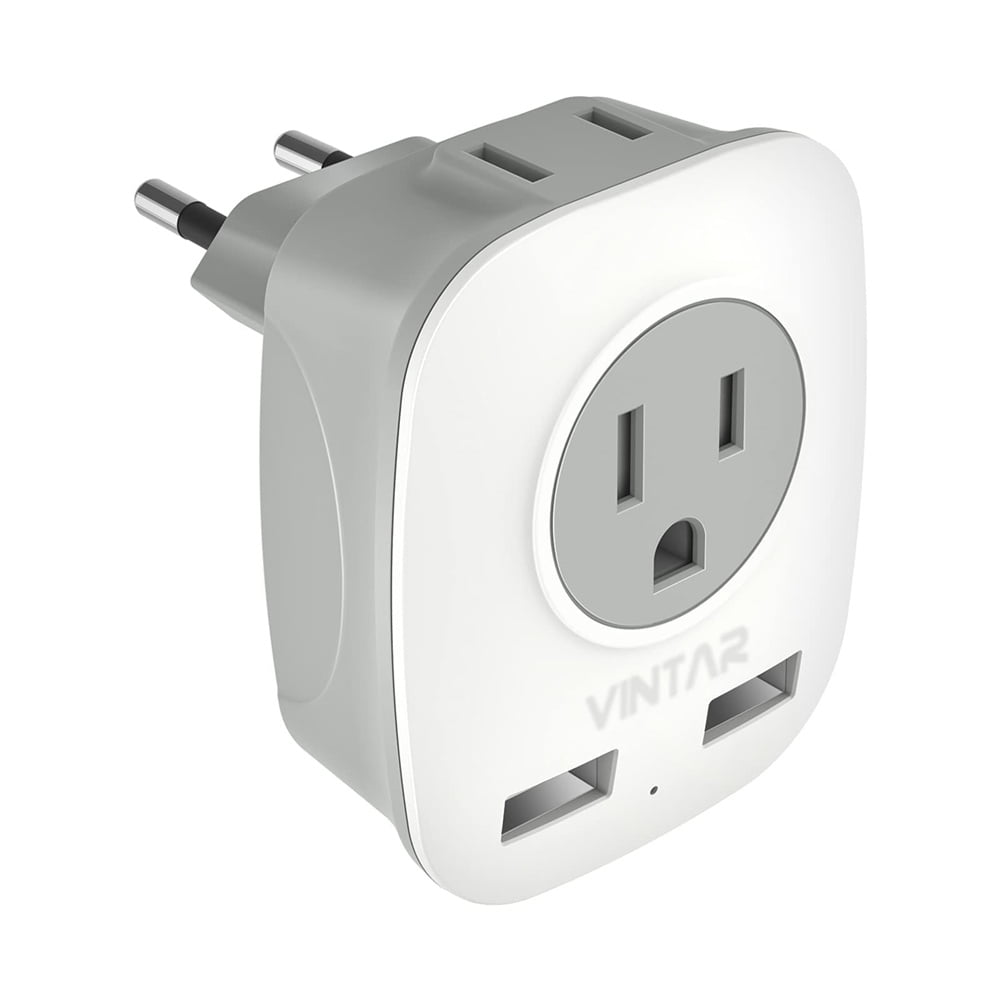VINTAR European Travel Plug Adapter, International Power Adaptor with 2