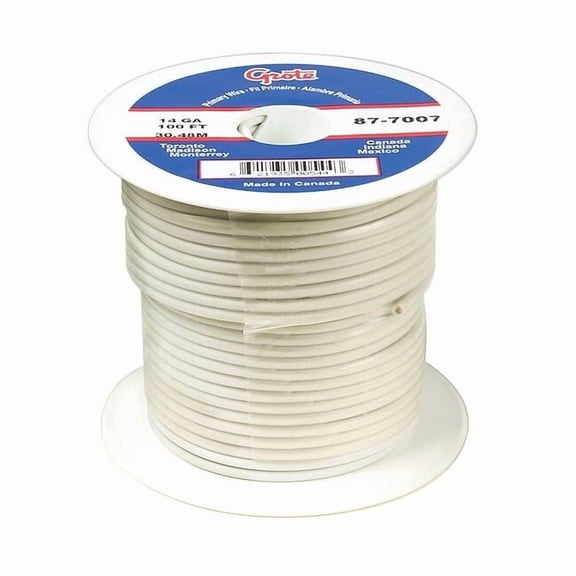 Primary Wire, GPT, 22 AWG, 1C C, White, PVC, Stranded, 60V, 100 ft.