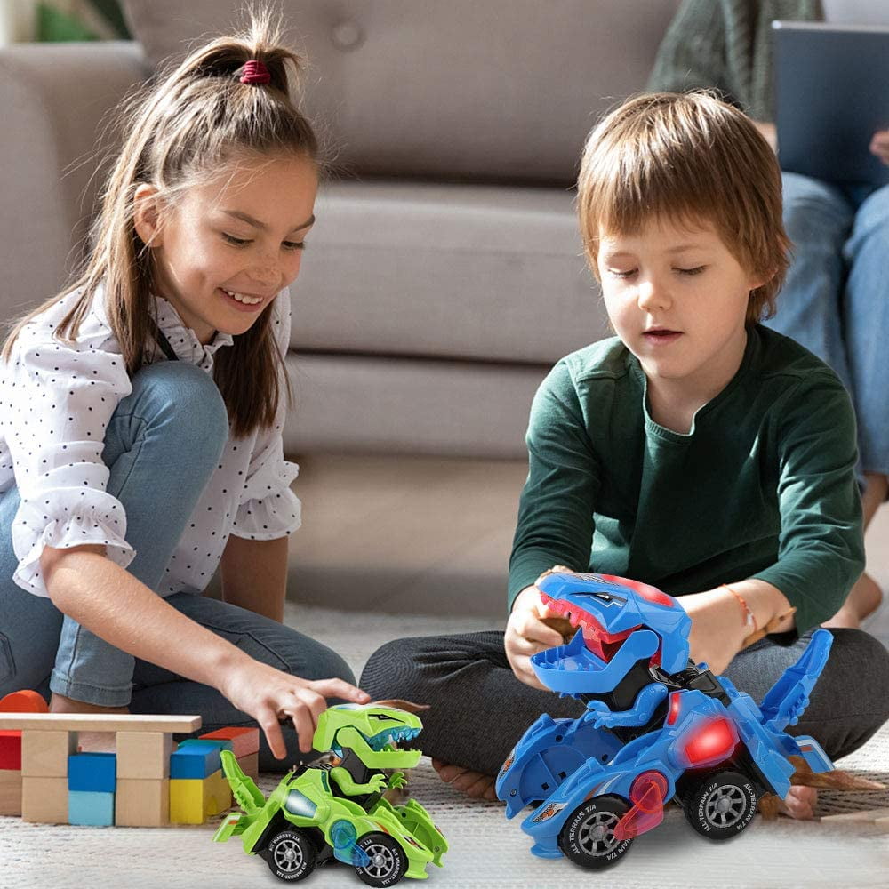 Hot Bee Transforming Dinosaur Car Toys,2 in 1 Automatic Dinosaur Transform Car Toy,Dinosaur Transforming Toy for Kids 3 Year Old and Up