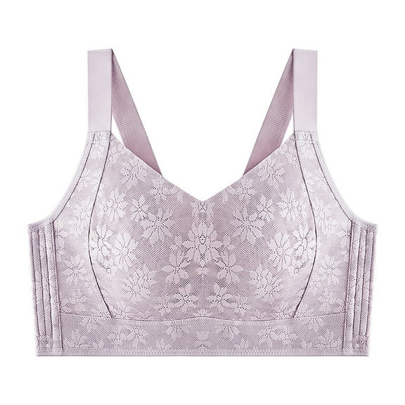 Sports Bras for Women Floral Lace Embriodery Wirefree Adjustable Seamless No Underwire Full Coverage Push Up Bralettes Bra,Purple,42 B