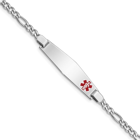 Sterling Silver Rhodium-Plated Medical Id Figaro Link Bracelet Made In United States xsm22-7