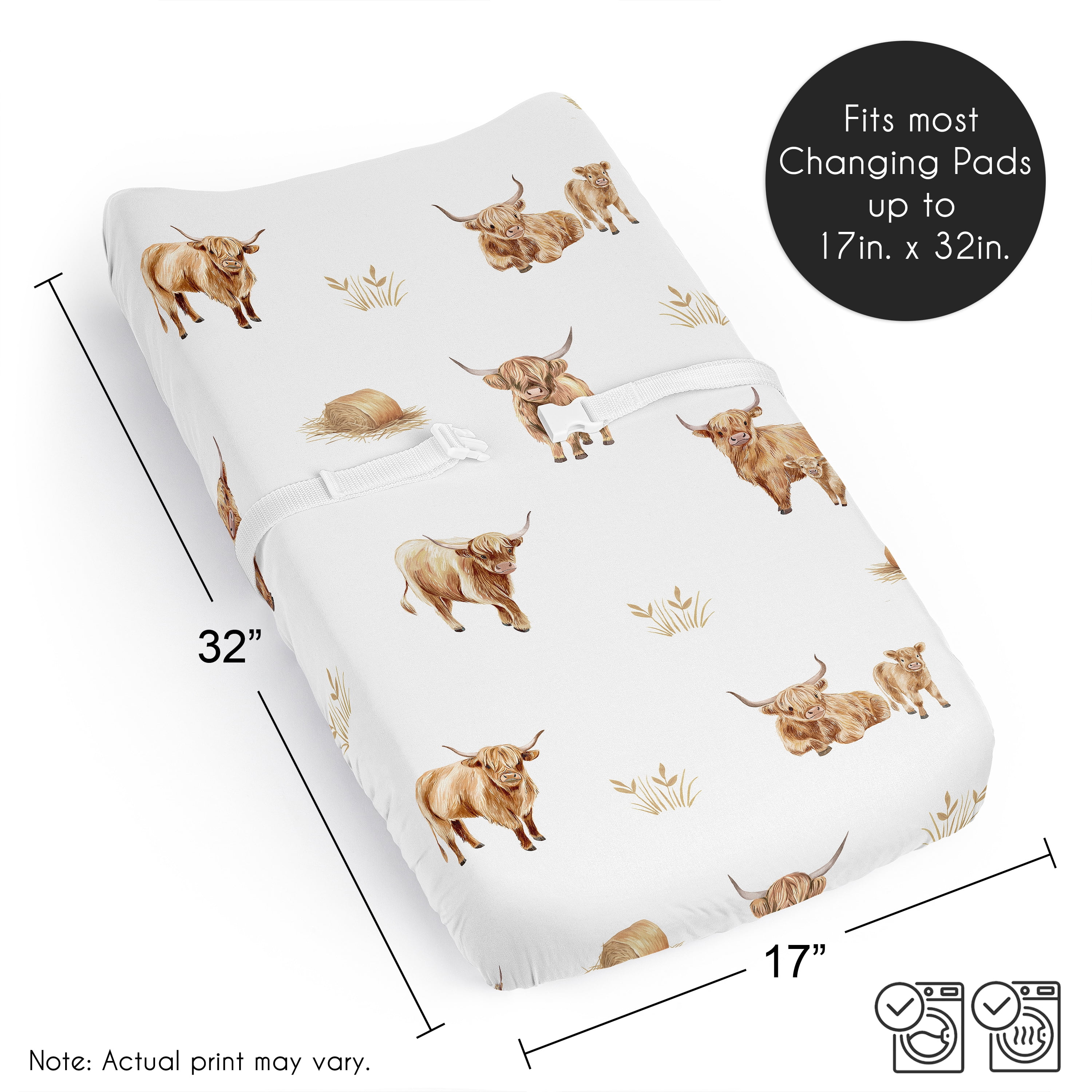 Sweet Jojo Designs Boho Highland Cow Boy, Girl, Unisex/Gender Neutral Changing Pad Cover Sheet