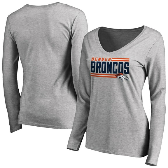 Women's Ash Denver Broncos Iconic Collection On Side Stripe Long Sleeve V-Neck T-Shirt