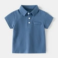 thumbnail image 2 of JLFKNG Toddler Boys T-shirts Casual Solid Color Denim Shirt Short Sleeve Turndown Collar Child's Daily Wear, 2 of 4