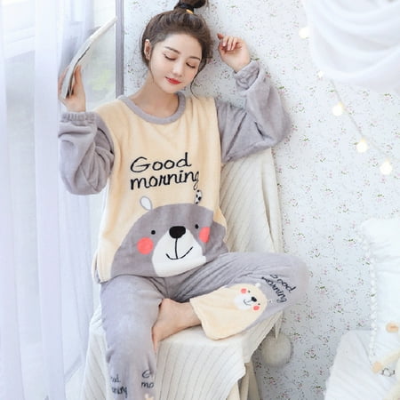 

Toyella Women s Coral Fleece Thermal Pajamas Suit Gray XXL