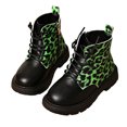 thumbnail image 3 of Ticikt Kids Leopard Print Ankle Boots, Lace Up Side Zipper Platform Non Slip Fashion Short Boots,Black, 3 of 8