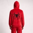 thumbnail image 3 of Full-Zip Hoodie with Mask, Lightweight Suphero Web Print Costume Sweatshirt for Boys Girls Teens, Halloween Cosplay & Daily Wear Outfit Red 140, 3 of 3