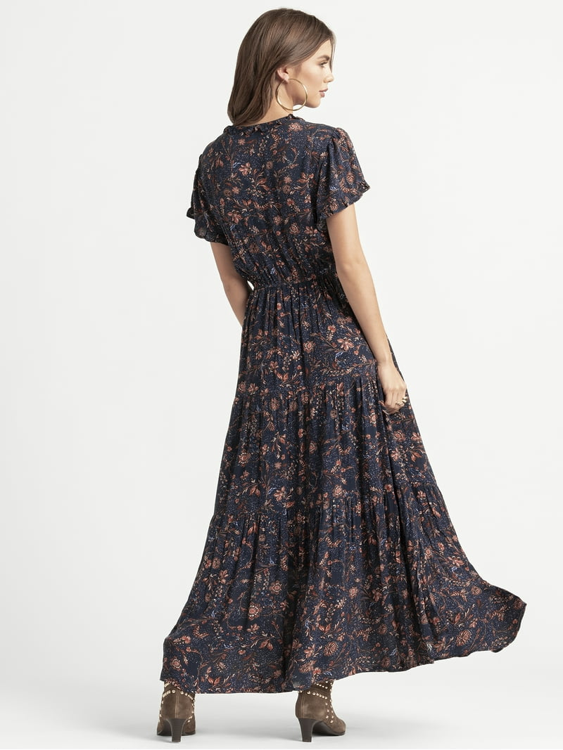 knee length dresses for ladies Jessica Simpson Ruffled Yellow Maxi Dress