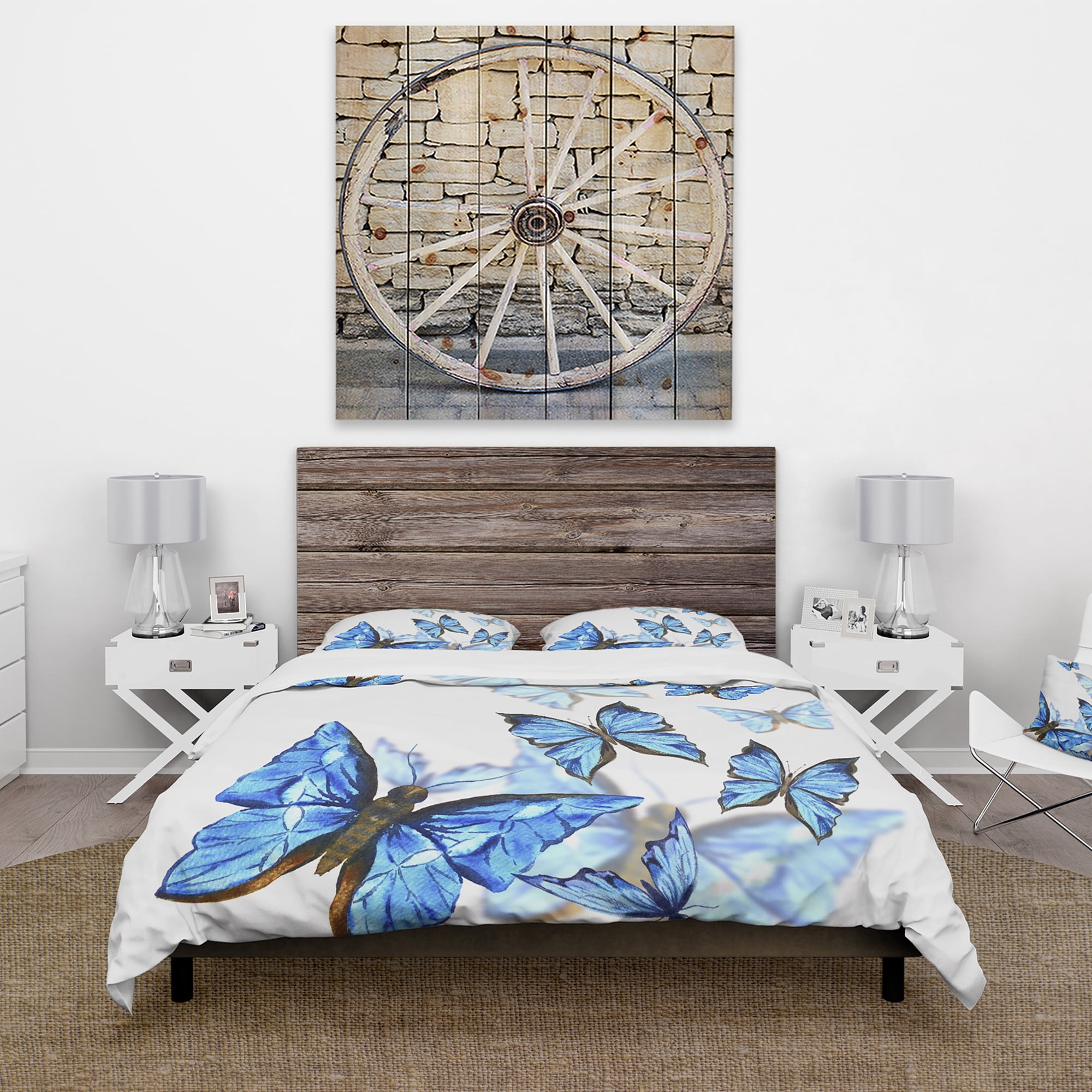 Designart 'Watercolor Butterflies on White' Cabin & Lodge Duvet Cover Set