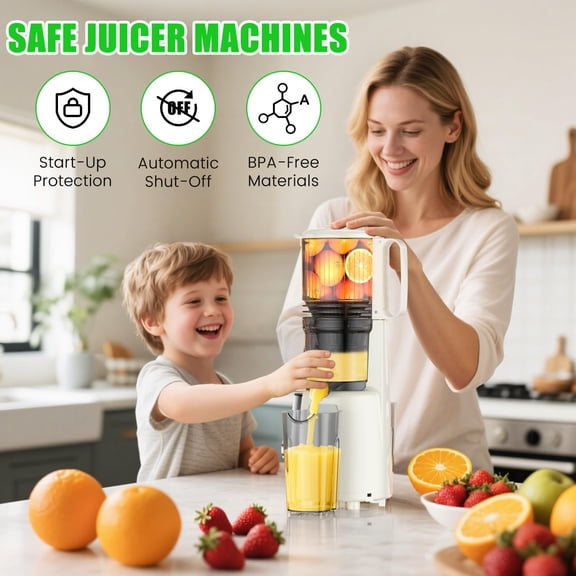 Cold Press Juicer Machines - Masticating Juicer Machines With 5.3'' Large Feed Chute, 300W High Juice Yield, 800ml Two Cups, Slow Juicers Extractor Easy To Clean