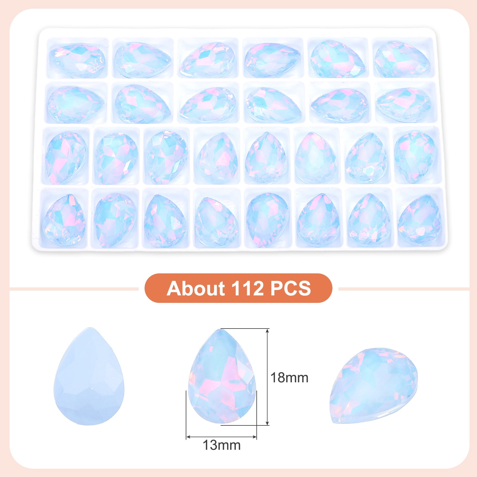 Uxcell 0.71'' x 0.51'' Tear Drop Rhinestones for Nails Pointed Back Rhinestones Setting Crystals Stone Blue 112 Pcs
