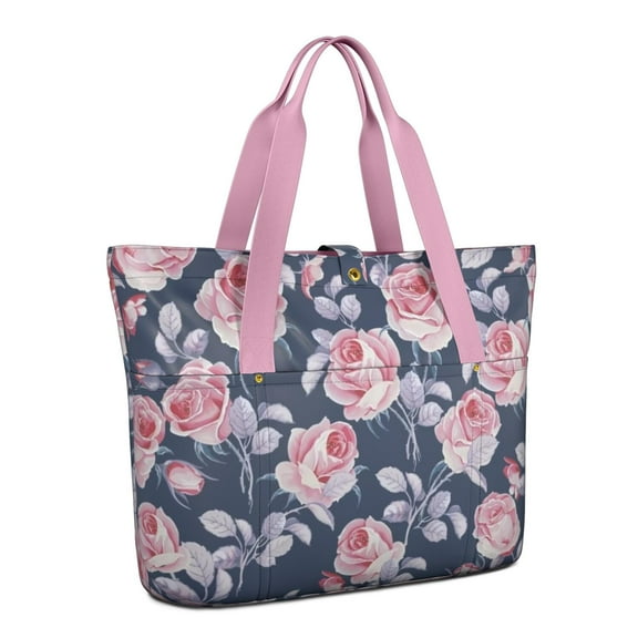 Tote Bag for Women - Pioneer Flower Shoulder Bag - Large Utility Work Duffle Bag with Zipper Handbag for Travel, Work, Sprots