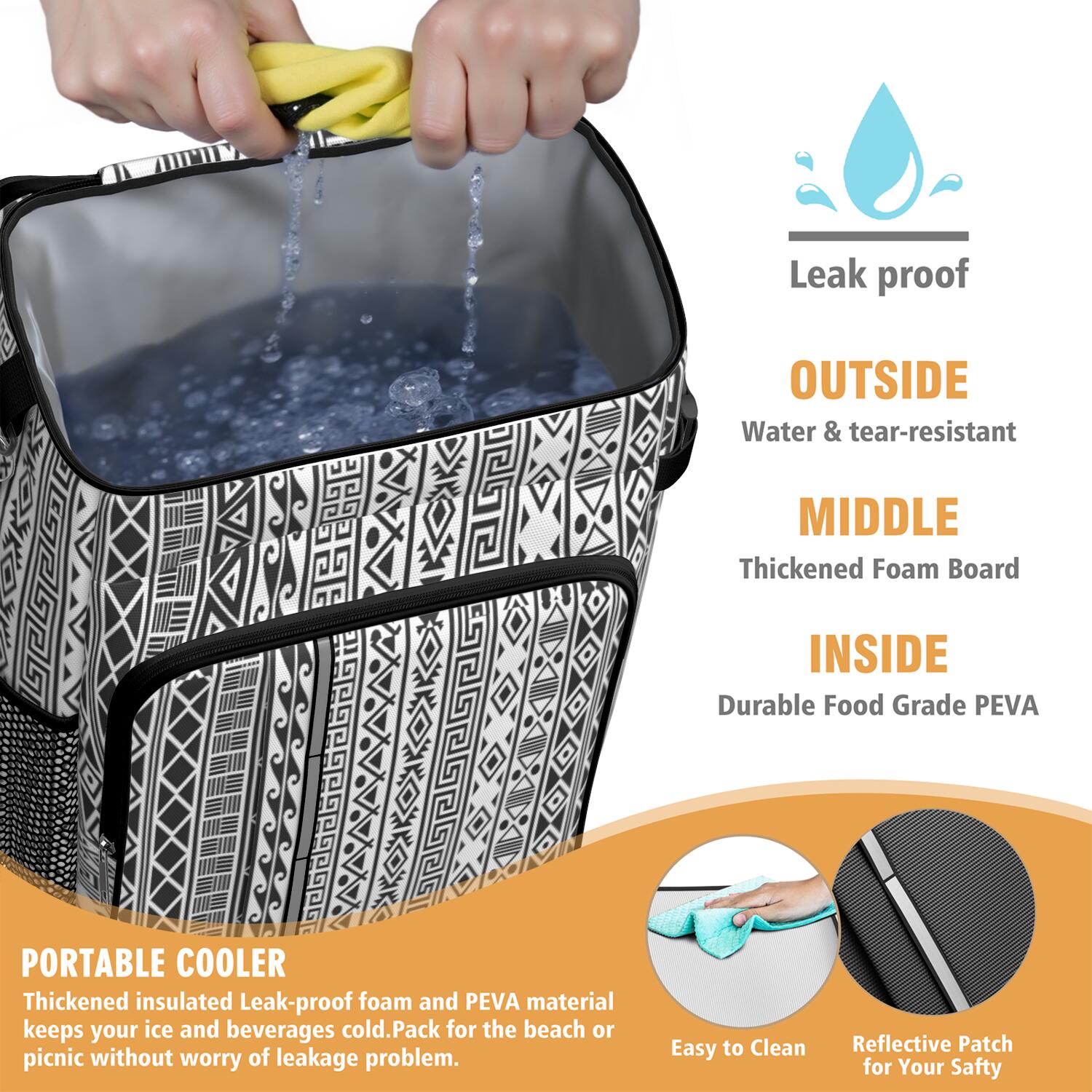 Travel Cooler Bag - Boho Bohemia Pioneer Flower Geometric Line Art Camping Beer Cooler Backpack with Bottle Opener- Waterproof Insulated Picnic Backpacks - Cooler Bag for Beach