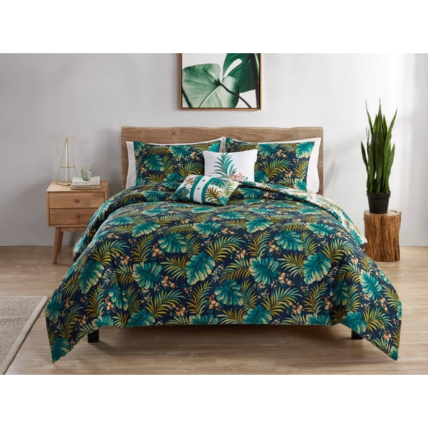 VCNY Home Key West Reversible Tropical Comforter Set, Queen Multi ...
