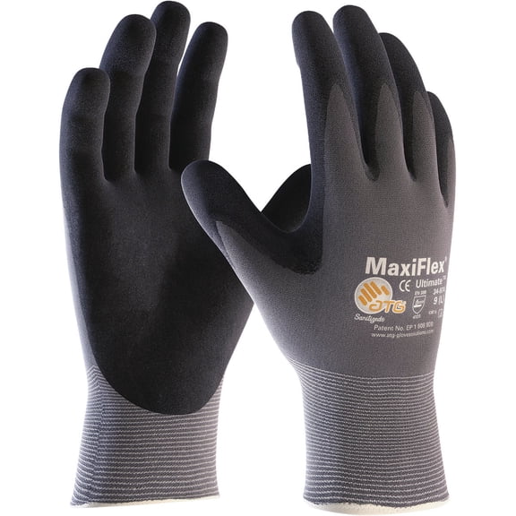 MaxiFlex Ultimate Nitrile Grip Work Gloves 34-874 - Large - 3 Pair, Black