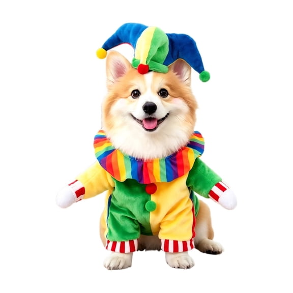 Funny Jester Dog Costume Striped Clown Pet Outfit with Pointed Hat and Ruffled Collar Halloween Party Cosplay for Dogs Cats