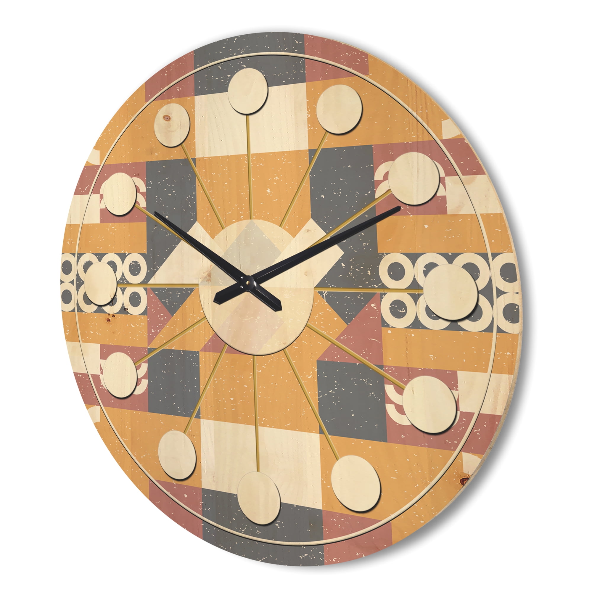 Designart 'Geometrical Retro Design VI' Mid-Century Modern Wood Wall Clock