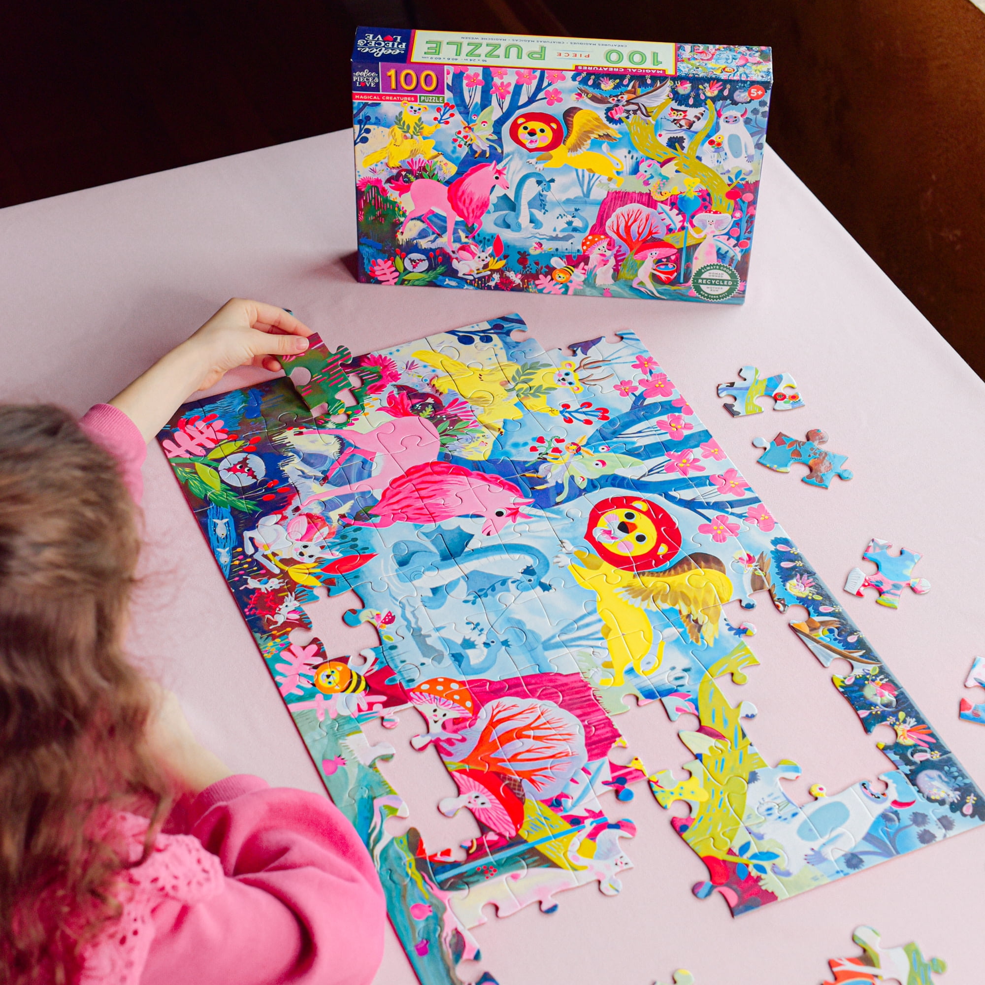 eeBoo: Magical Creatures - 100 Piece Puzzle - 24 x 16" Kids Jigsaw, Glossy High-Quality Pieces, Ages 5+