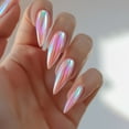thumbnail image 4 of 24 Pieces Set Light Red Chrome Fake Nails Long Pointed False Nails Full Cover Artificial False Nails Chrome Mirror Square Nails Press on Acrylic Nails Reusable Nail Stick for Women Girls, 4 of 5