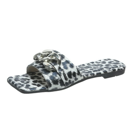 

CYMMPU Women s Slippers Women s Casual Vacation Open Toe Decorative Buckle Leopard Print Flat Beach Sandals