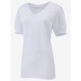 thumbnail image 3 of Womens Casual Cropped T Shirts V Neck Swiss Dot Puff Sleeve Crop Tops Summer Loose Basic Tees Tshirts, 3 of 5