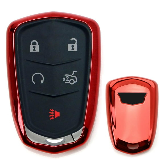 Chrome Finish Red TPU Key Fob Protective Cover Case For 2015-up Cadillac ATS CTS CT6 ELR XTS XT5 SRX Escalade (Please Verify Your Actual Key Before Buying)