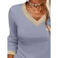 thumbnail image 2 of Women's Casual Long Sleeve T-Shirt V Neck Color Block Loose Fit Tunic Top, 2 of 4