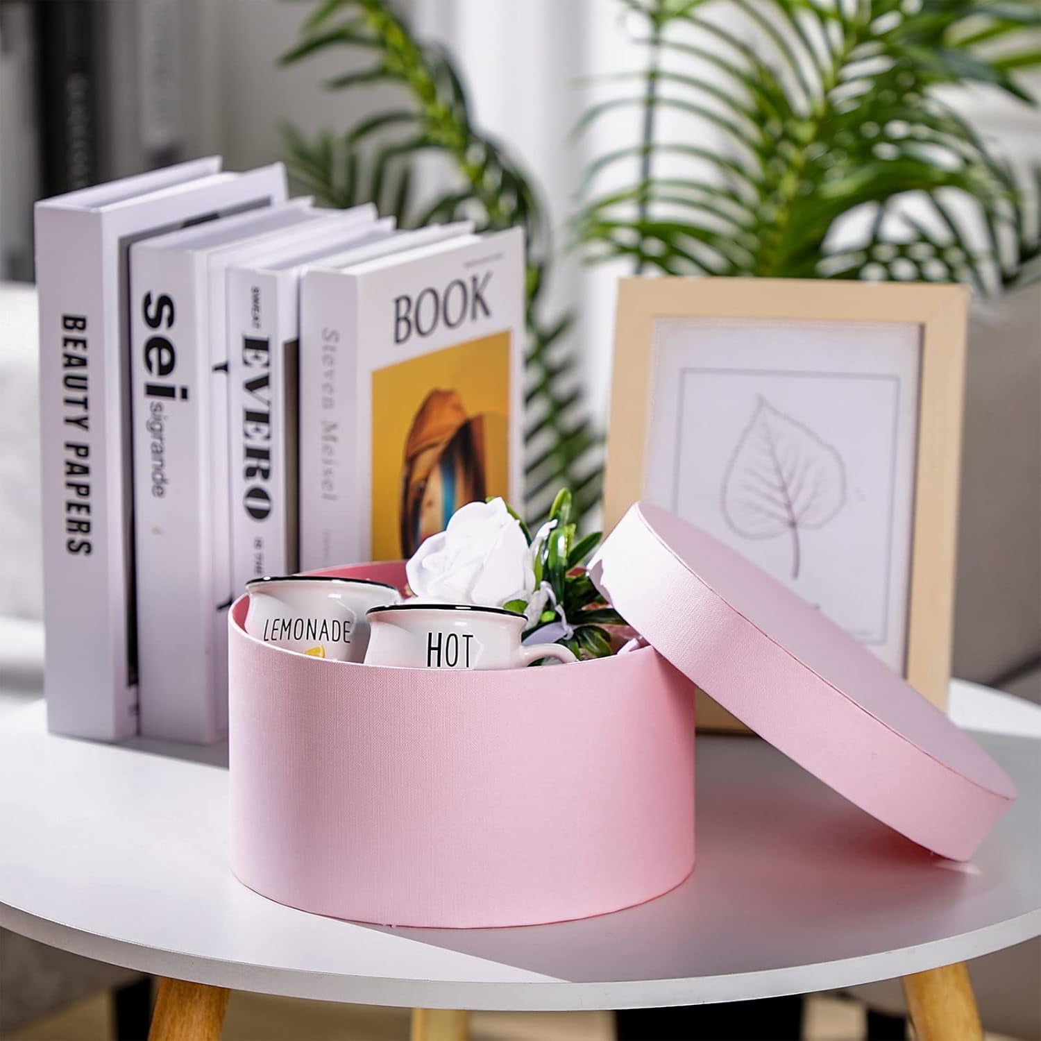 ANHXN Gift Boxes with Lids Floral Foam Set Round Boxes Flower Arrangements Supplies Round Floral Foam for Flowers for Mother's Day Bridesmaid Wedding(1 piece
）