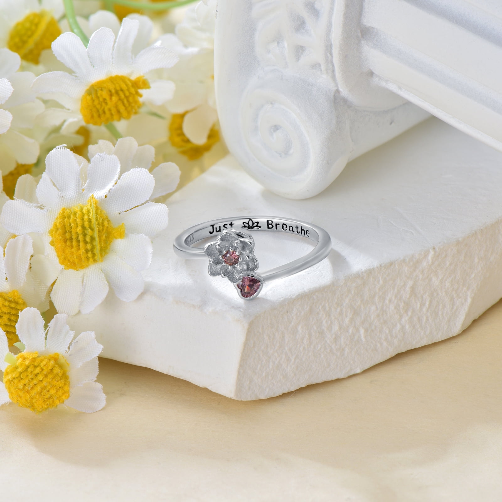 YAFEINI Lotus Fidget Spinner Ring Sterling Silver Lotus Ring Anti Stress Jewelry Gift for Women Wife