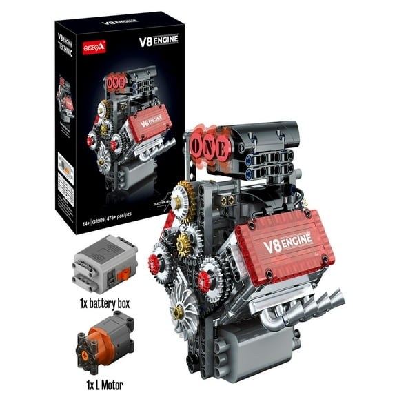 muuchuu Technic V8 Engine Building Toy with Motor for Adult to Build, Small Super Car V8 Piston Model Engine That Works, MOC DIY STEM Hobby Bricks Blocks Toy Gifts for Kids Teens (478 Pcs)
