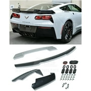 Extreme Online Store Replacement for 2014-2019 Chevrolet Corvette C7 | Z06 Z07 Stage 3 Style Rear Trunk Lid Wing with Light Tinted WickerBill Spoiler (ABS Plastic - Primer Black)
