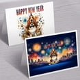 thumbnail image 3 of Happy New Year with Basset Hound Fireworks Holiday Xmas Winter 2025 7x5in Folded Greeting Card Bassets Dog Breed Lovers Gifts Idea Single Note Card with Envelope - 00025, 3 of 5