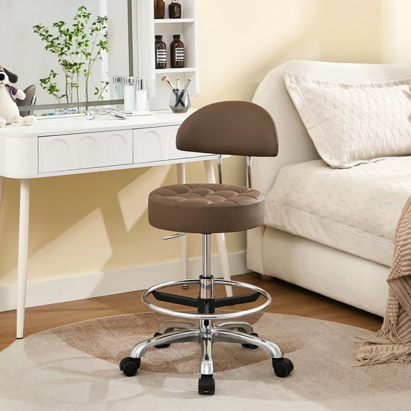 Silla de salón FIRAVOE de altura ajustable con ruedas, marrón café