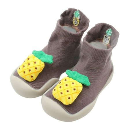 

Baby Embroidered Fruit Home Slippers Cartoon Warm House Slippers Lined Winter Indoor Shoes Toddler Socks