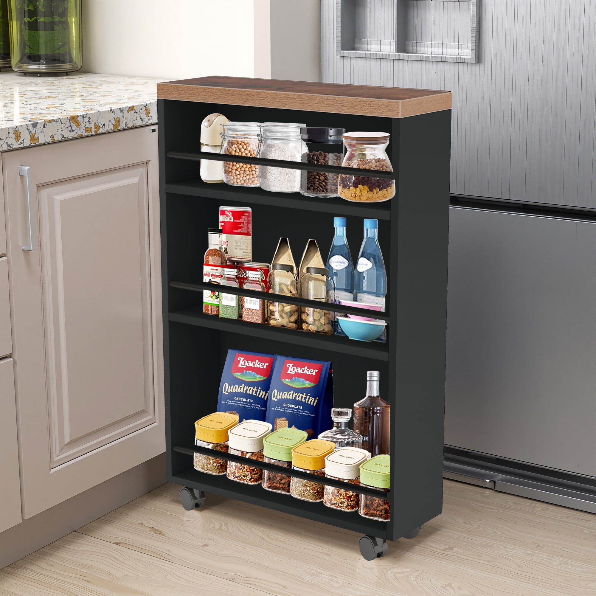 MAYEERTY 4-Tier Slim Rolling Storage Cart, Lockable Wheels Narrow Gap Organizer for Kitchen Bathroom Office