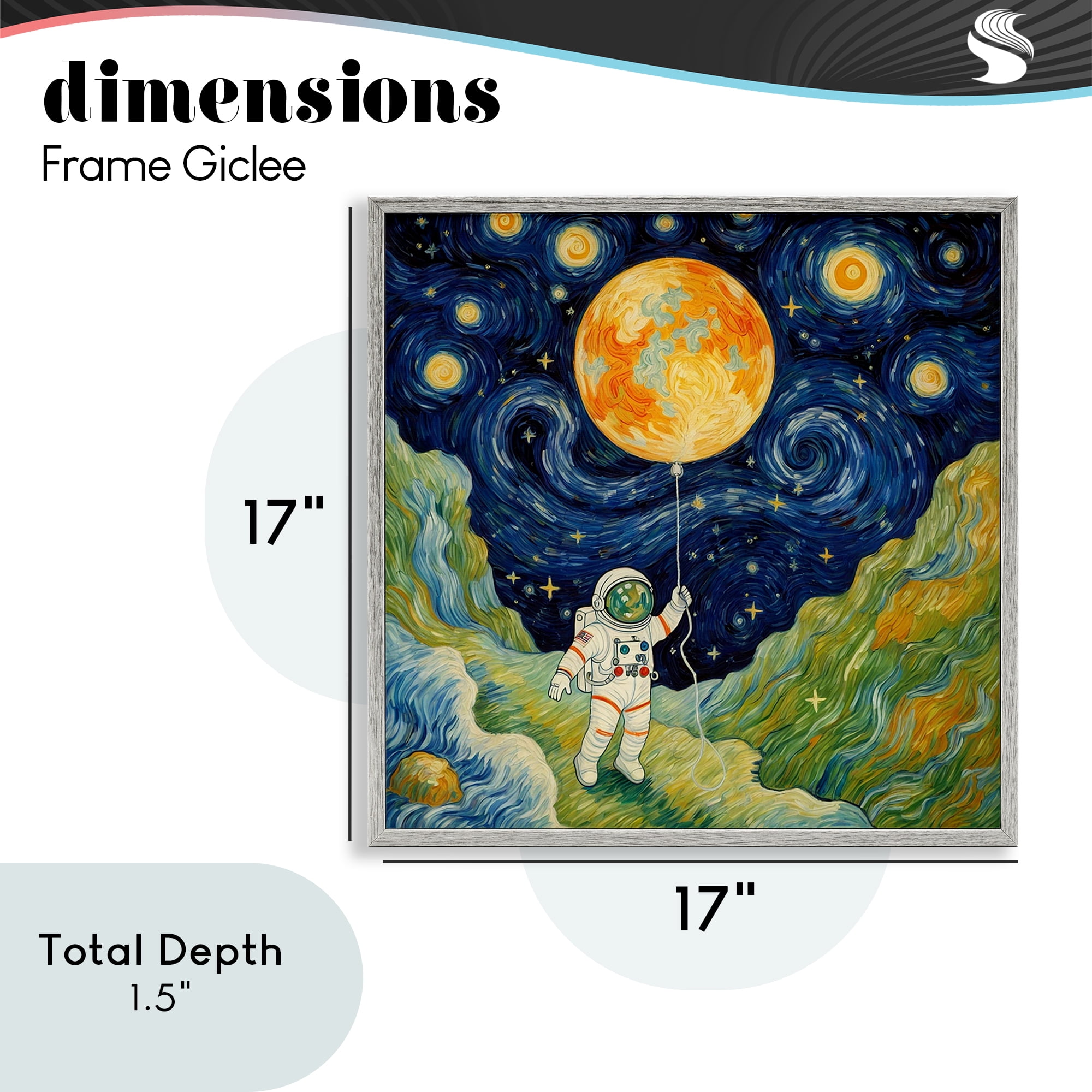 Impressionist Astronaut in Space Gray Framed Giclee Art, design by Angie Hawke