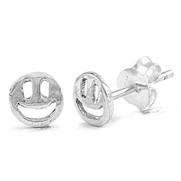Smiley Face Stud Earrings .925 Sterling Silver Jewelry Female Unisex