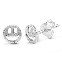 Smiley Face Stud Earrings .925 Sterling Silver Jewelry Female Unisex
