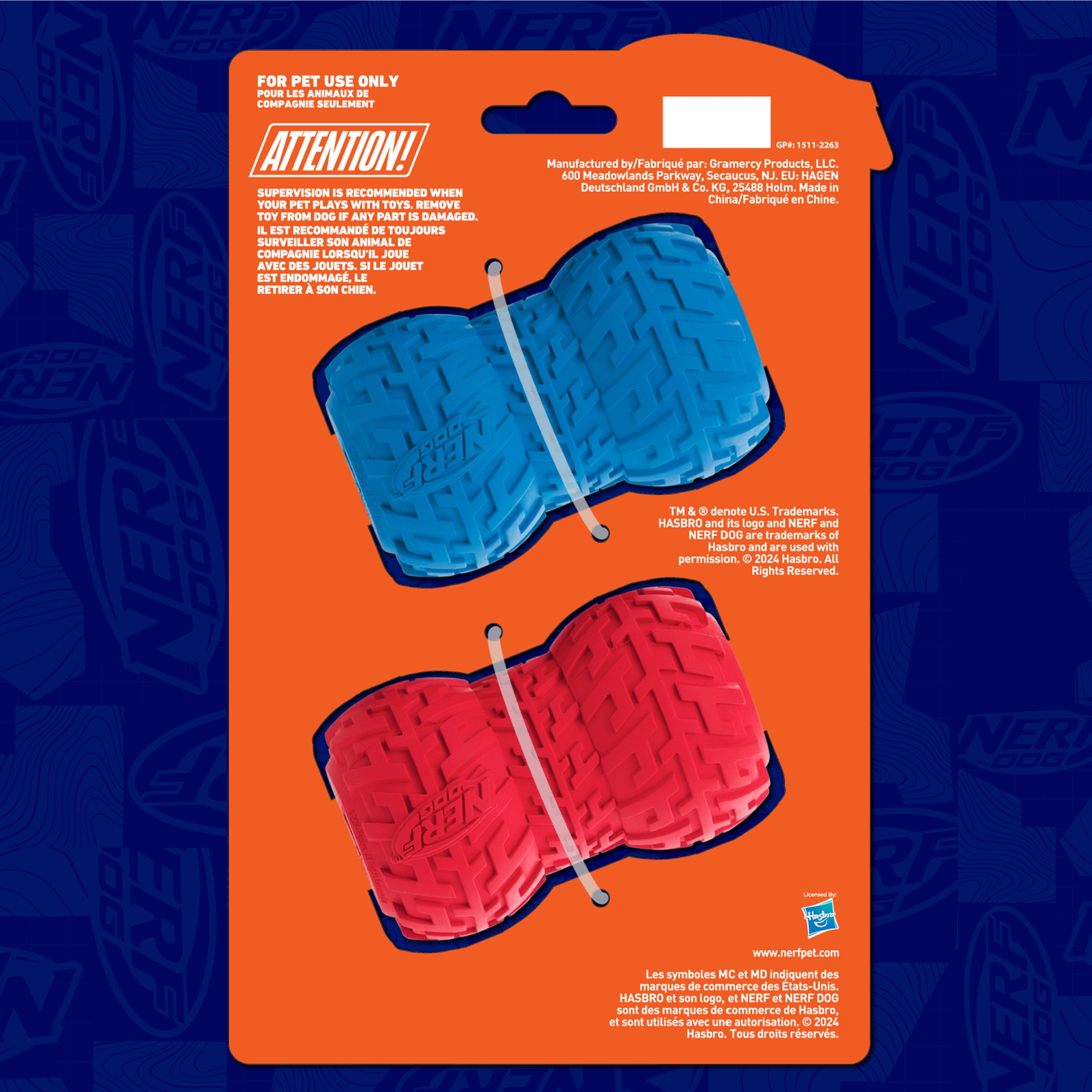 Nerf Dog Rubber Tire Dog Treat Feeder, 4 inch, 2 Pack