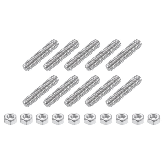 1/4"-20 Fully Threaded Rod, 10Pcs 304 Stainless Steel 1.2" Long Threaded Screw