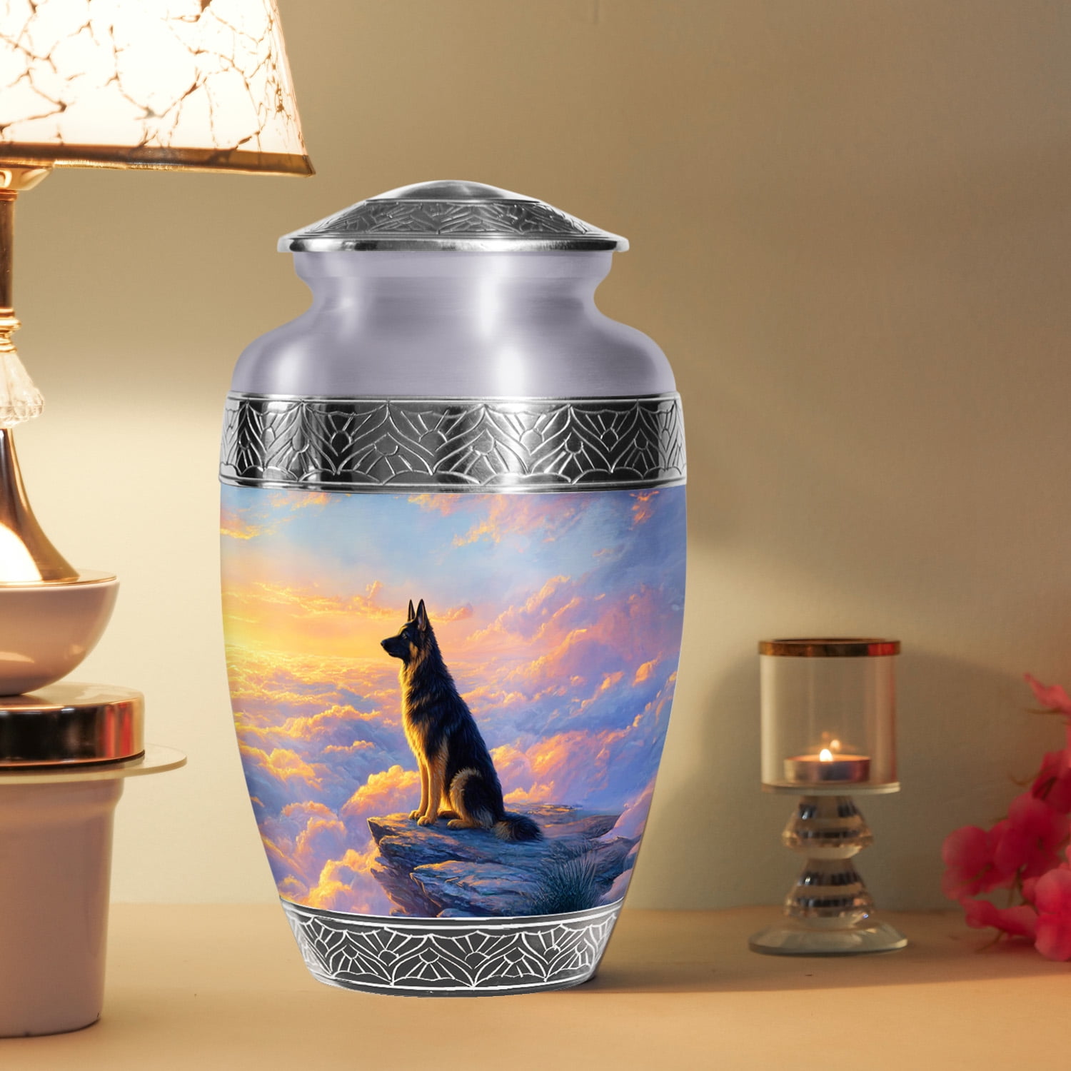 SABURIAL Dog Urn - Large Burial Urn For Adult Men & Women Ash - Unique Funeral Urns For Human Remains - Beautiful Urns For Wife Ashes - 10 Inch Large With Velvet Bag