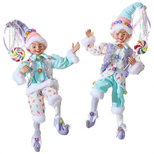 set of 2 raz 16" pastel candy posable elf christmas figure 3902252