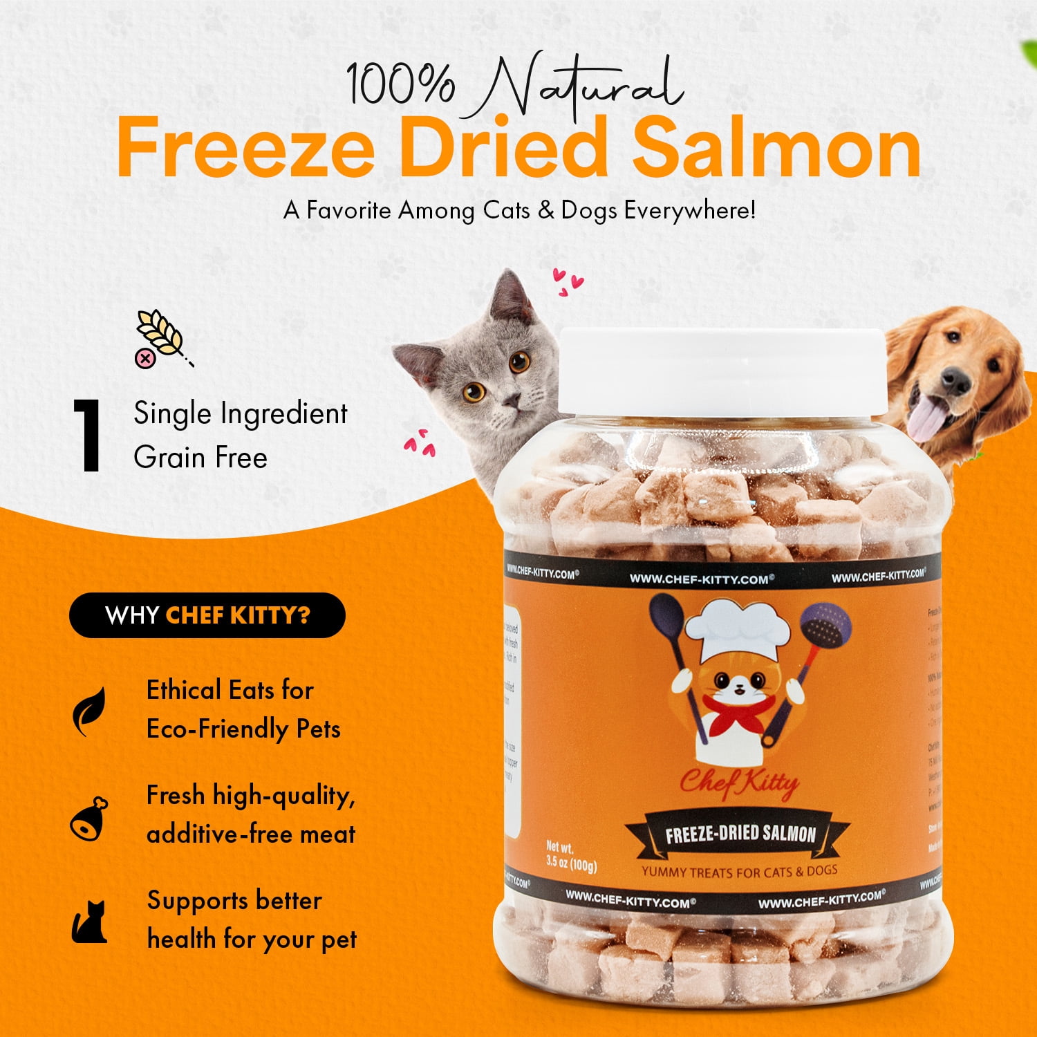 Chef Kitty Freeze Dried Cat Treats Wild Caught Salmon, 2.6 oz