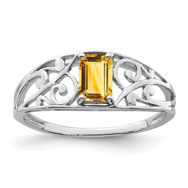 925 Sterling Silver Rhodium Plated Citrine Ring