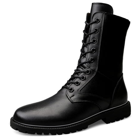 

Men s Tactical Boots Cap Toe Army Leather Combat Military Zipper Shoes，Men s Side Zip Jungle Boots，black genuine leather upper