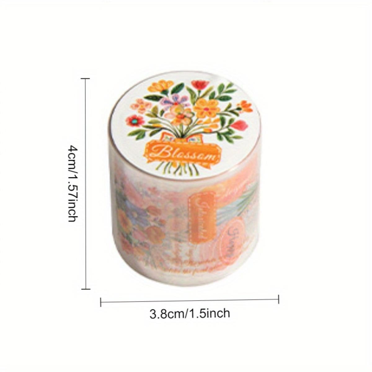 6 Rolls of 12m Floral Die-Cut Tapes Bouquet and Text Themes PET Waterproof Material Retro Style DIY Planner Decoration Scrapbook Material Tape