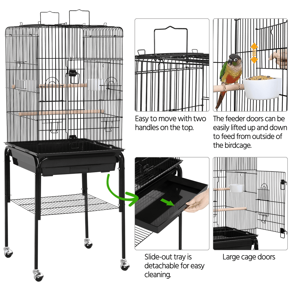 Yaheetech 53.5-inch Open Top Metal Bird Cage with Detachable Rolling Stand, Black